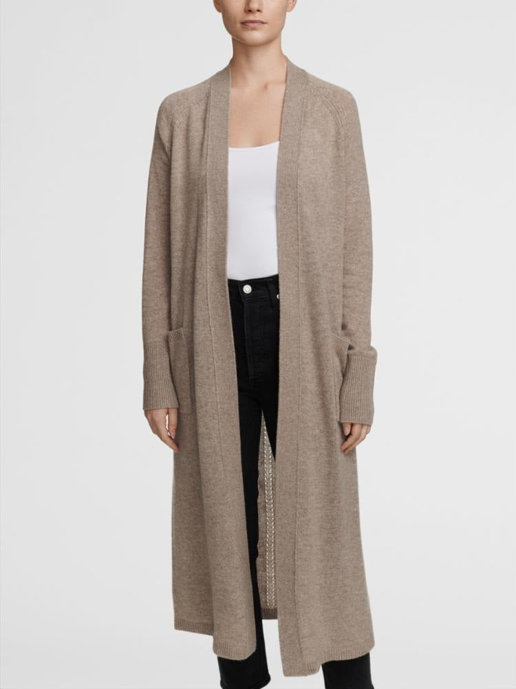 White + Warren - Luxe Long Open Cardigan in Oak Heather