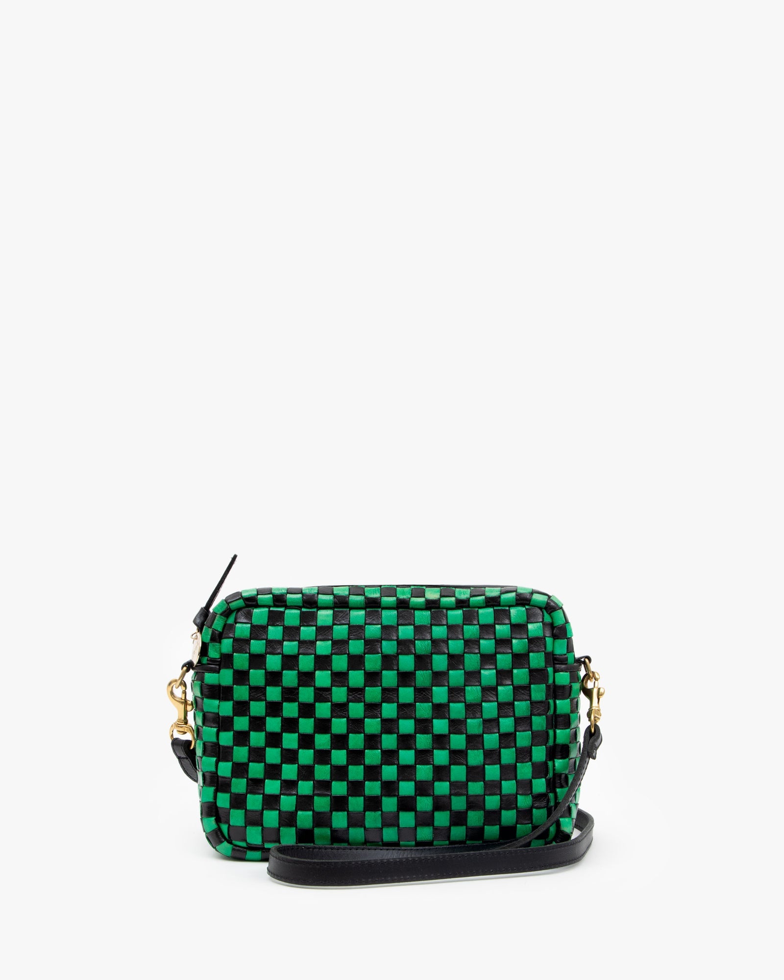 Clare V. - Midi Sac in Black & Green Woven Checker – Blond 