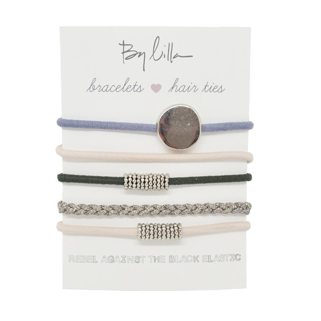 By Lilla - Pink Denim Mini Stack Hair Elastics