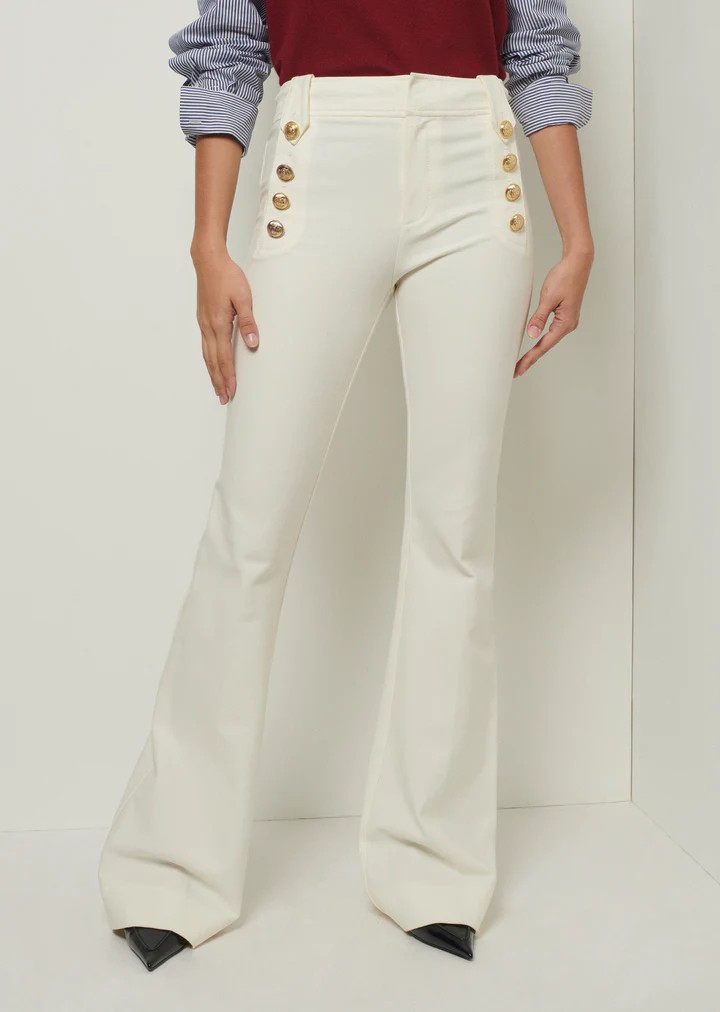 Derek Lam 10 Crosby Robertson Flare Trouser w Sailor Buttons in Soft White