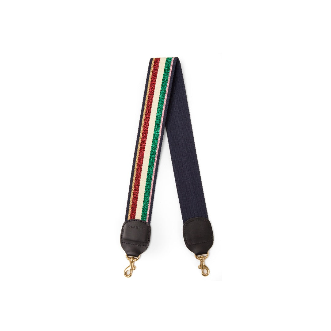 Clare V. - Shoulder Strap in Green & Red Lurex Striped Webbing