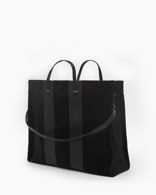 Clare V Simple Tote Racing Stripe Navy Black Suede Leather Crossbody Strap