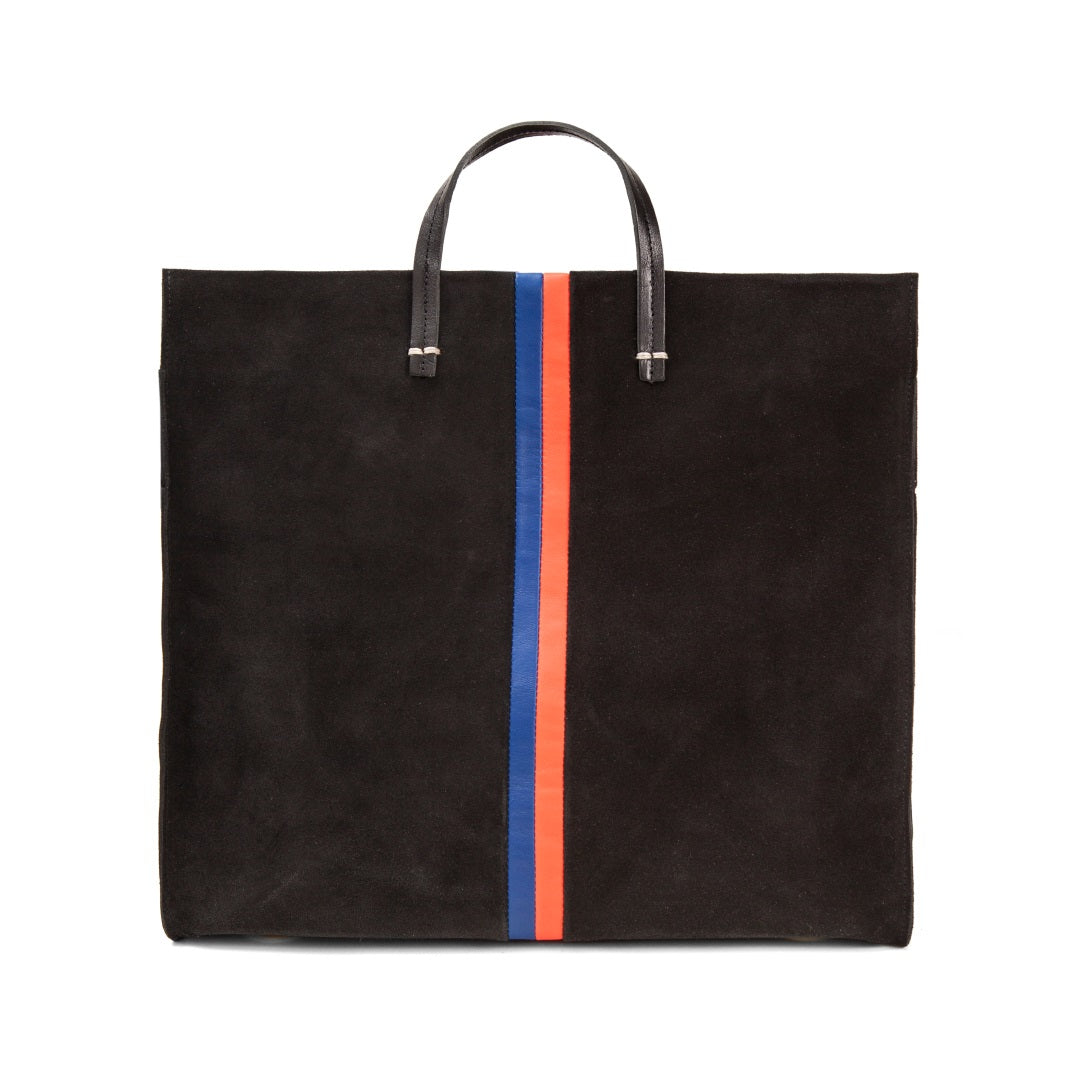 Clare V. - Simple Tote in Black Suede w/ Pacific & Lipstick Italian Nappa Desert Stripes
