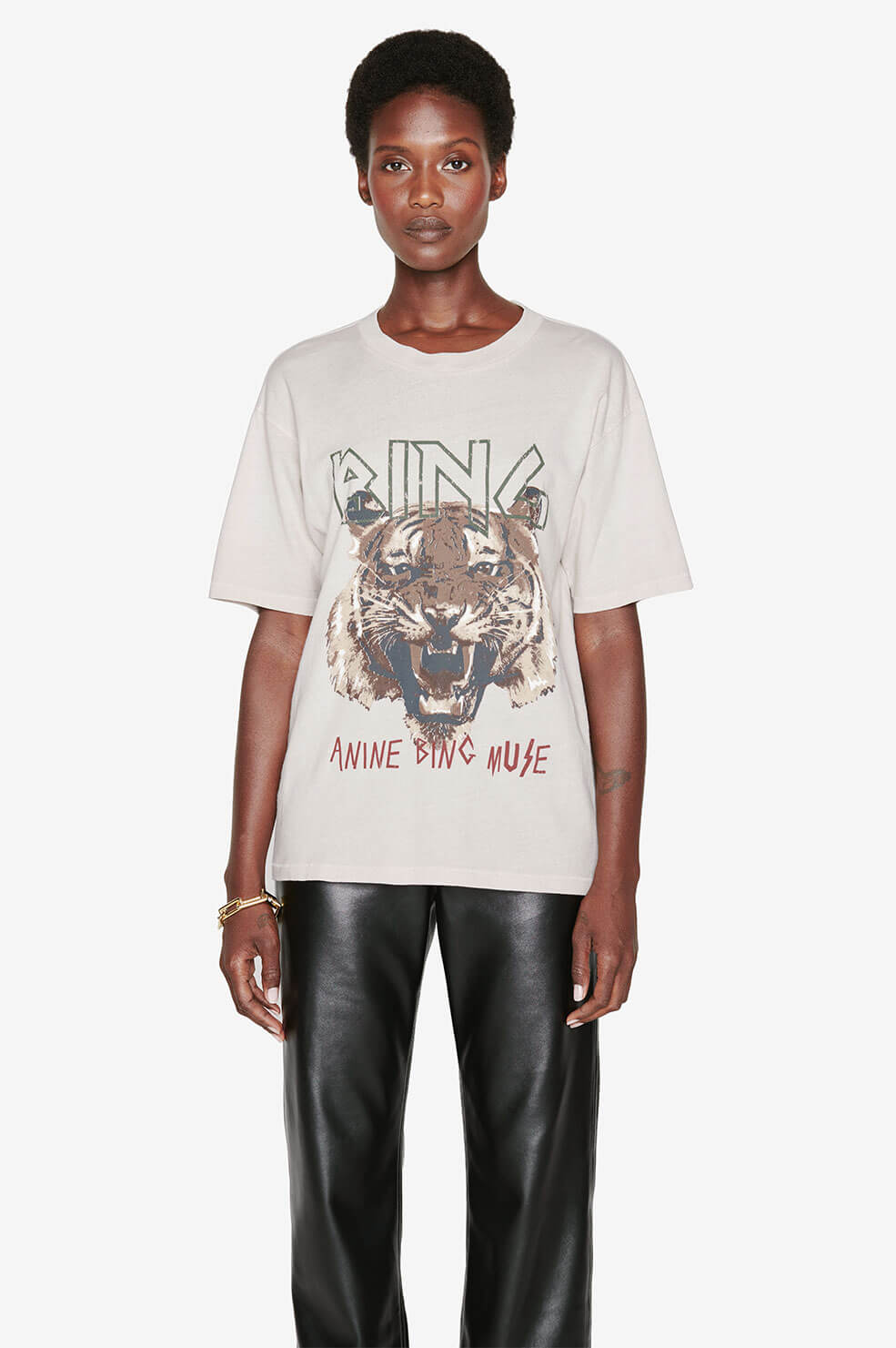 Anine Bing Tiger Tee in Stone - Main Image
