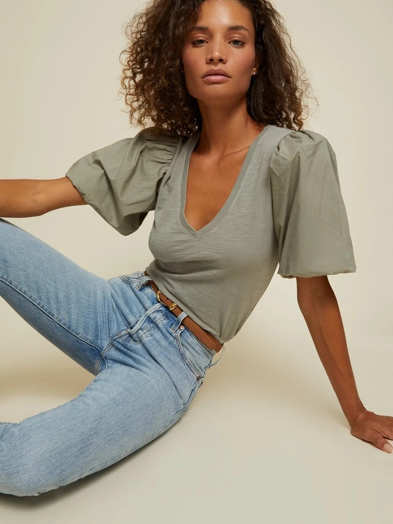 Vintage Puff Sleeve V Neck Tee Vintage Puff Sleeve V Neck Tee