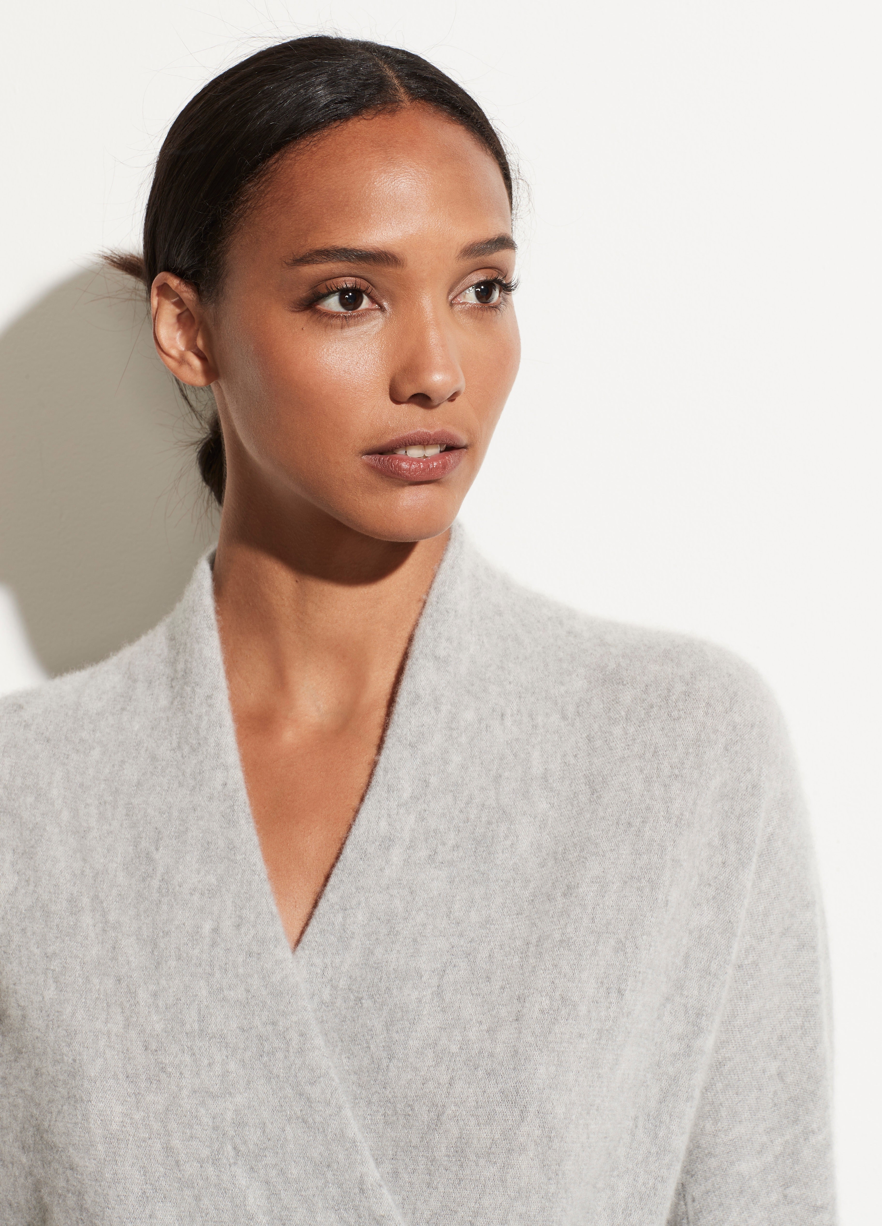 Boiled cashmere wrap front pullover clearance