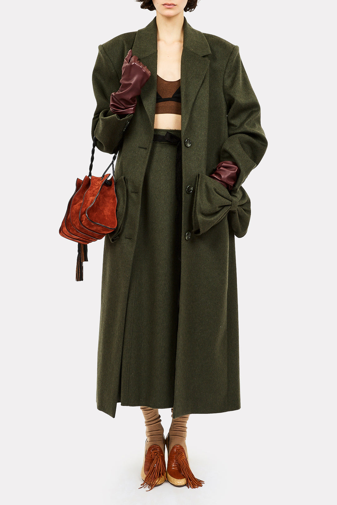 ULLA JOHNSON - Corin Wool Coat with Bows in WILLOW OUTERWEAR