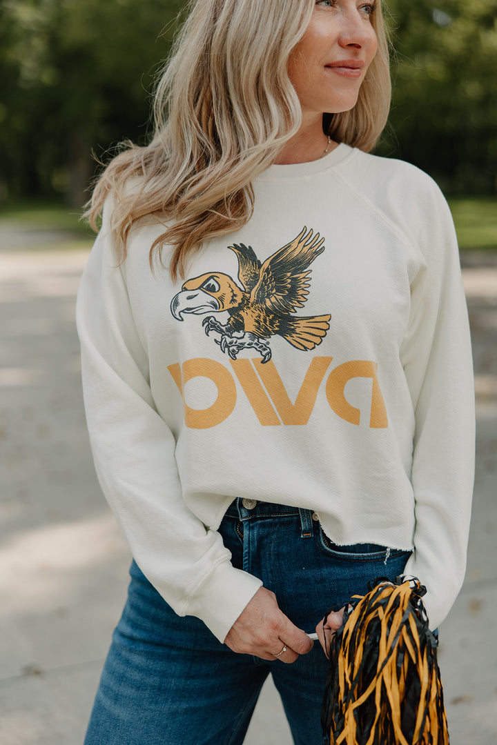 Retro Brand x Blond Genius - Iowa Hawkeyes Hawks French Terry Cut Hem Sweatshirt in Antique White