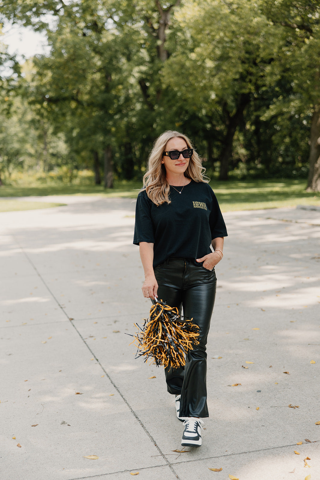 Retro Brand x Blond Genius - Iowa Hawkeyes Drop Shoulder Tee in Washed Black