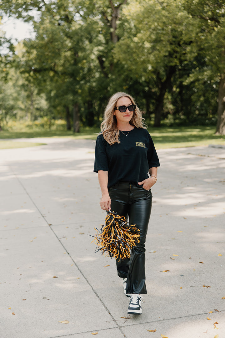 Retro Brand x Blond Genius - Iowa Hawkeyes Drop Shoulder Tee in Washed Black