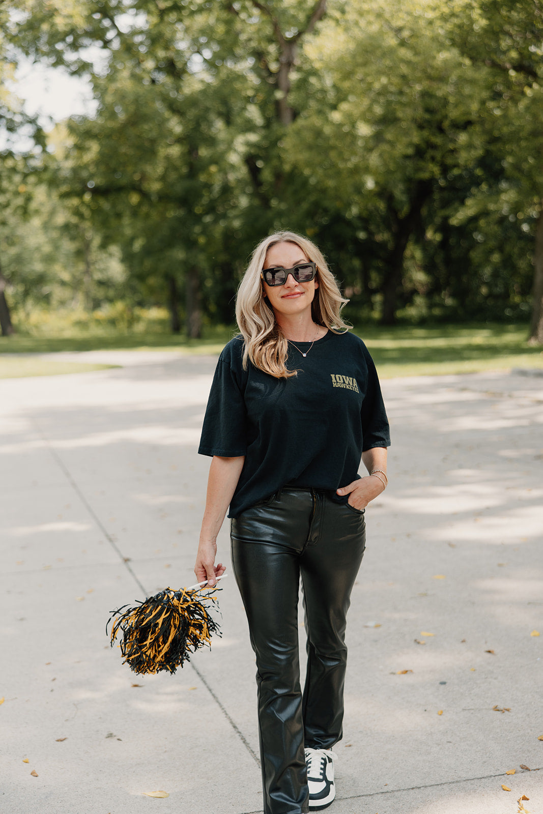 Retro Brand x Blond Genius - Iowa Hawkeyes Drop Shoulder Tee in Washed Black