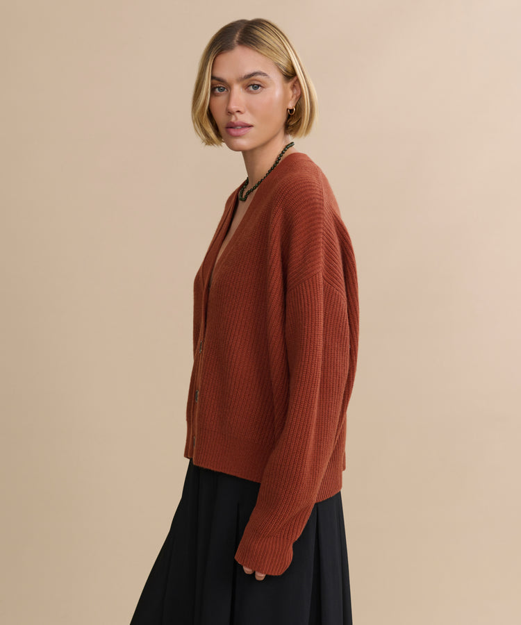 Jenni Kayne - Cropped Cashmere Cocoon Cardigan in Rust