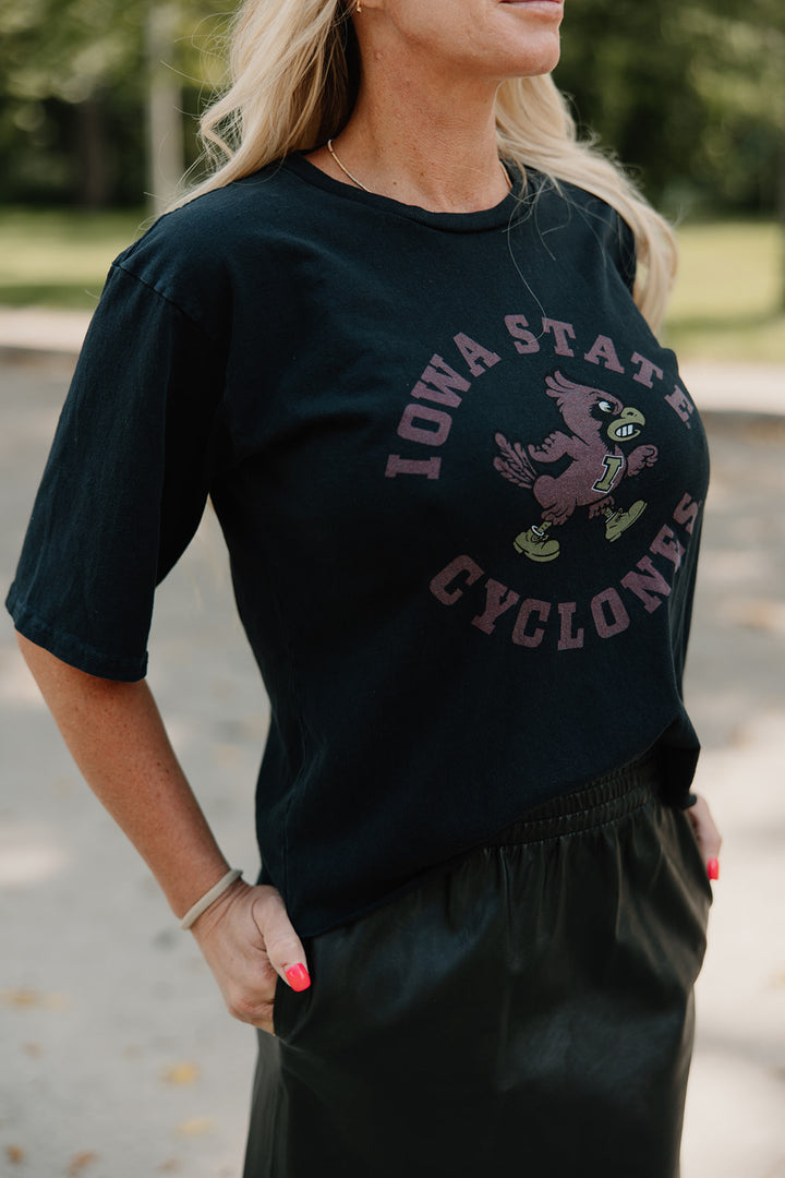 Retro x Blond Genius - ISU Iowa State Cyclones Drop Shoulder Tee in Vintage Black