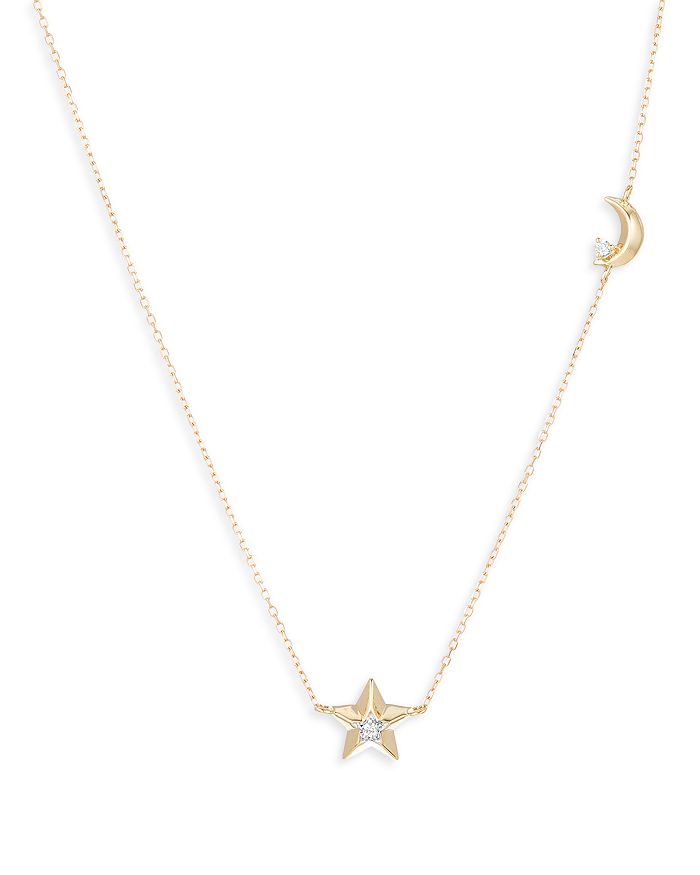 Adina - 3D Moon and Star Diamond Necklace 14K YG