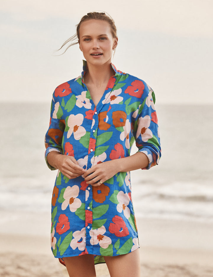 FRANK & EILEEN - Mary Classic Shirtdress in Bright Blue Floral Dresses
