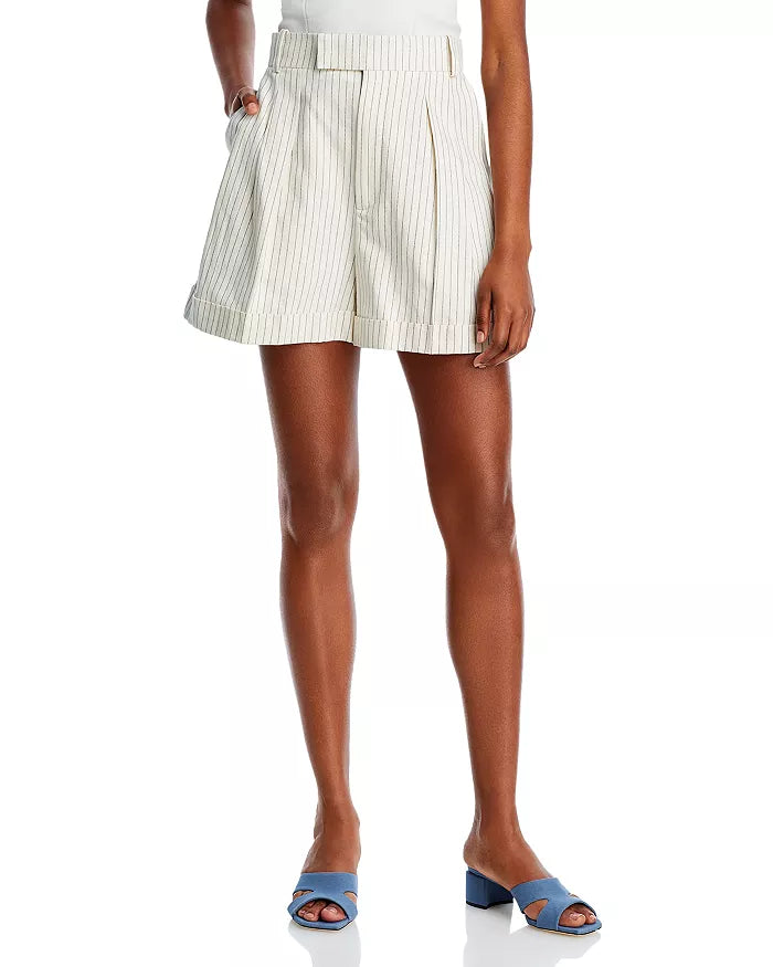 Frame - Pleated Wide Cuff Short in Cream Multi Shorts