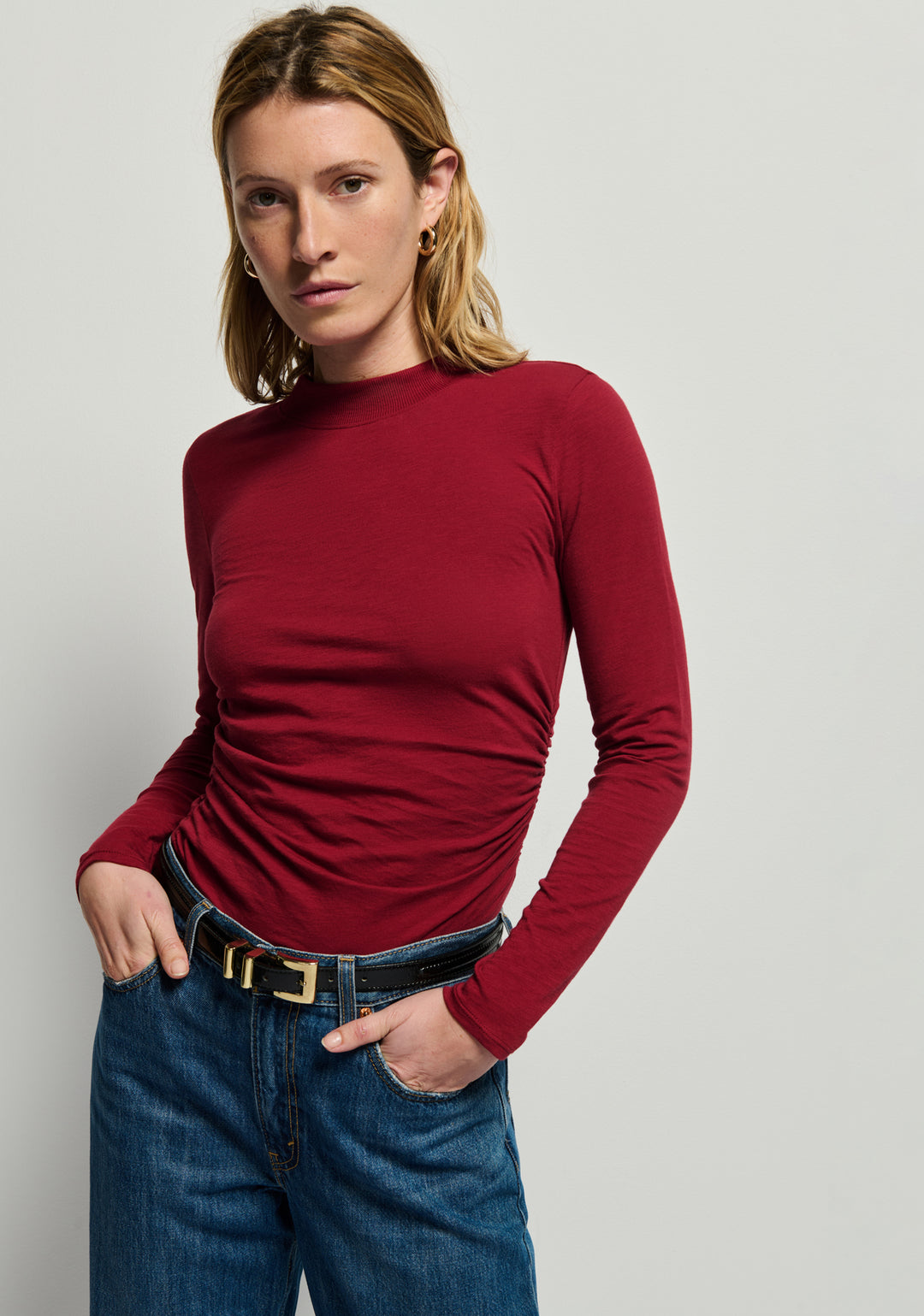 NATION LTD - Rita Mock Neck Long Sleeve in Danish Red