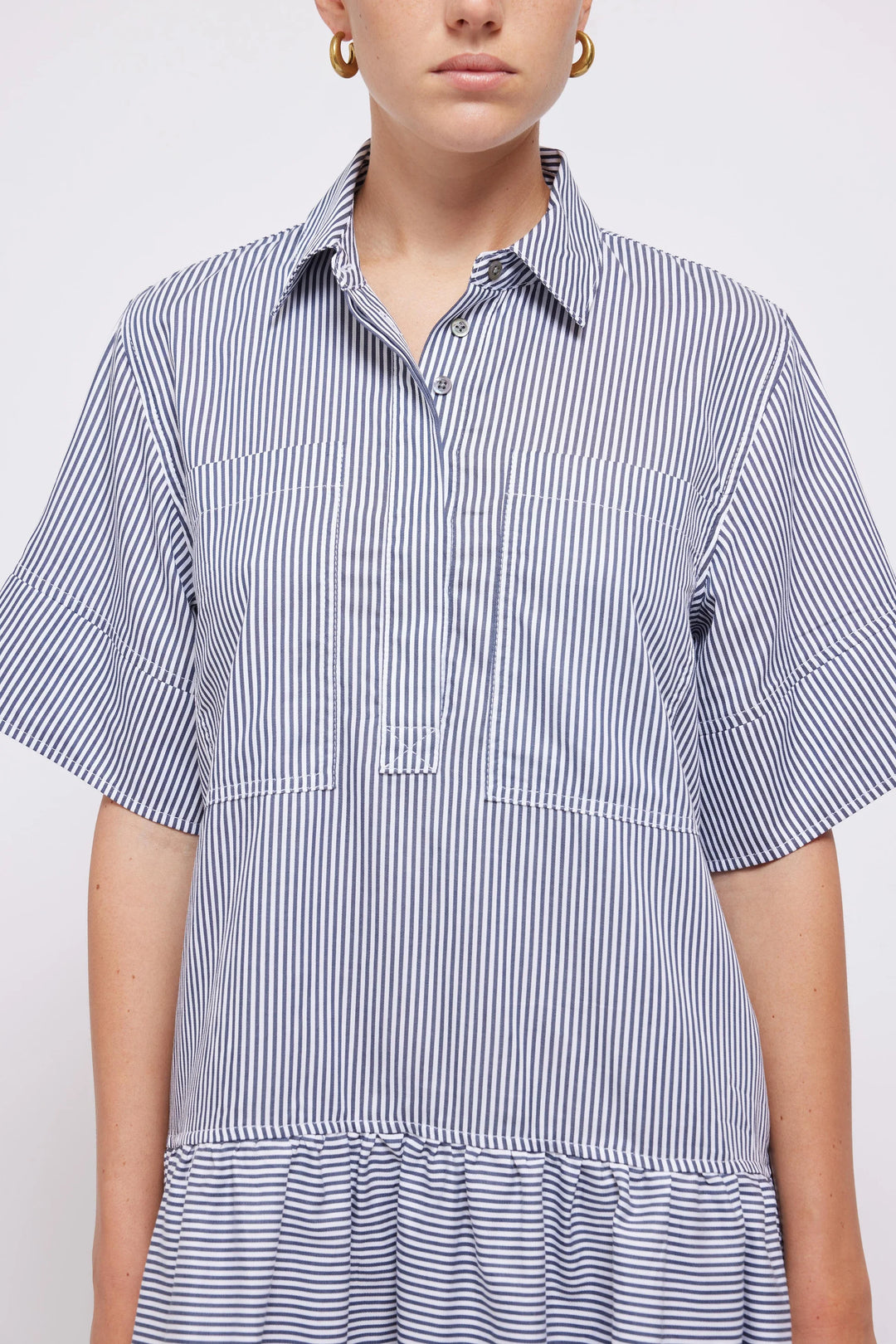 SIMKHAI - Cris Shirt Dress in Midnight Stripe Dresses