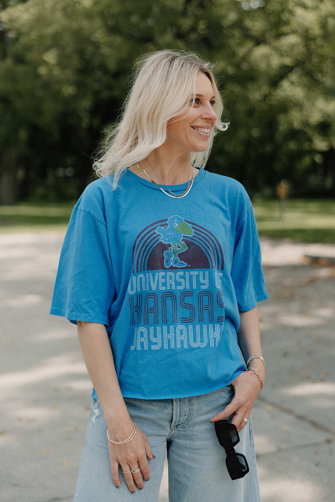 Retro x Blond Genius - KU Kansas Jay Hawks Drop Shoulder Tee in Royal