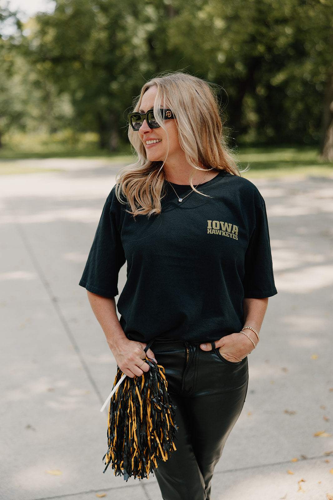 Retro Brand x Blond Genius - Iowa Hawkeyes Drop Shoulder Tee in Washed Black