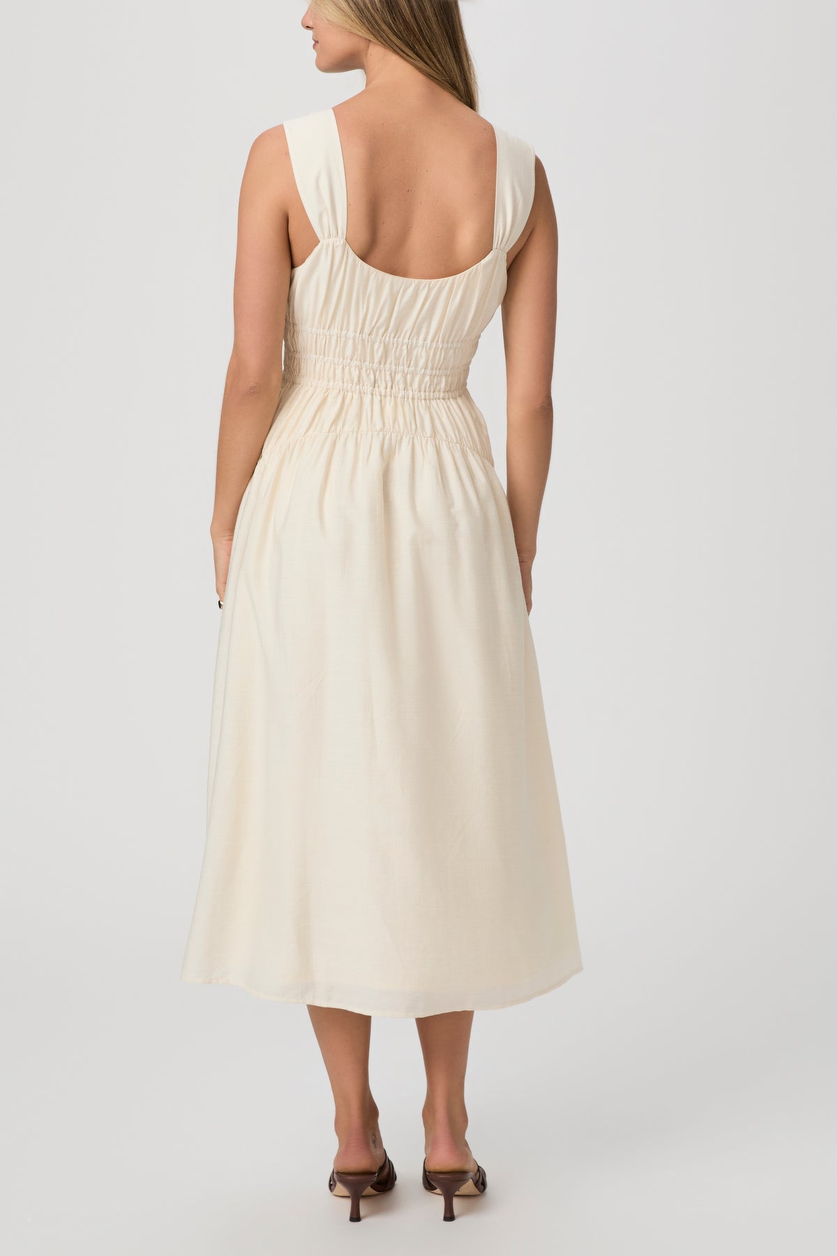 paige arpeggio linen blend smocked midi dress PAIGE Arpeggio Linen Blend Smocked Midi Dress