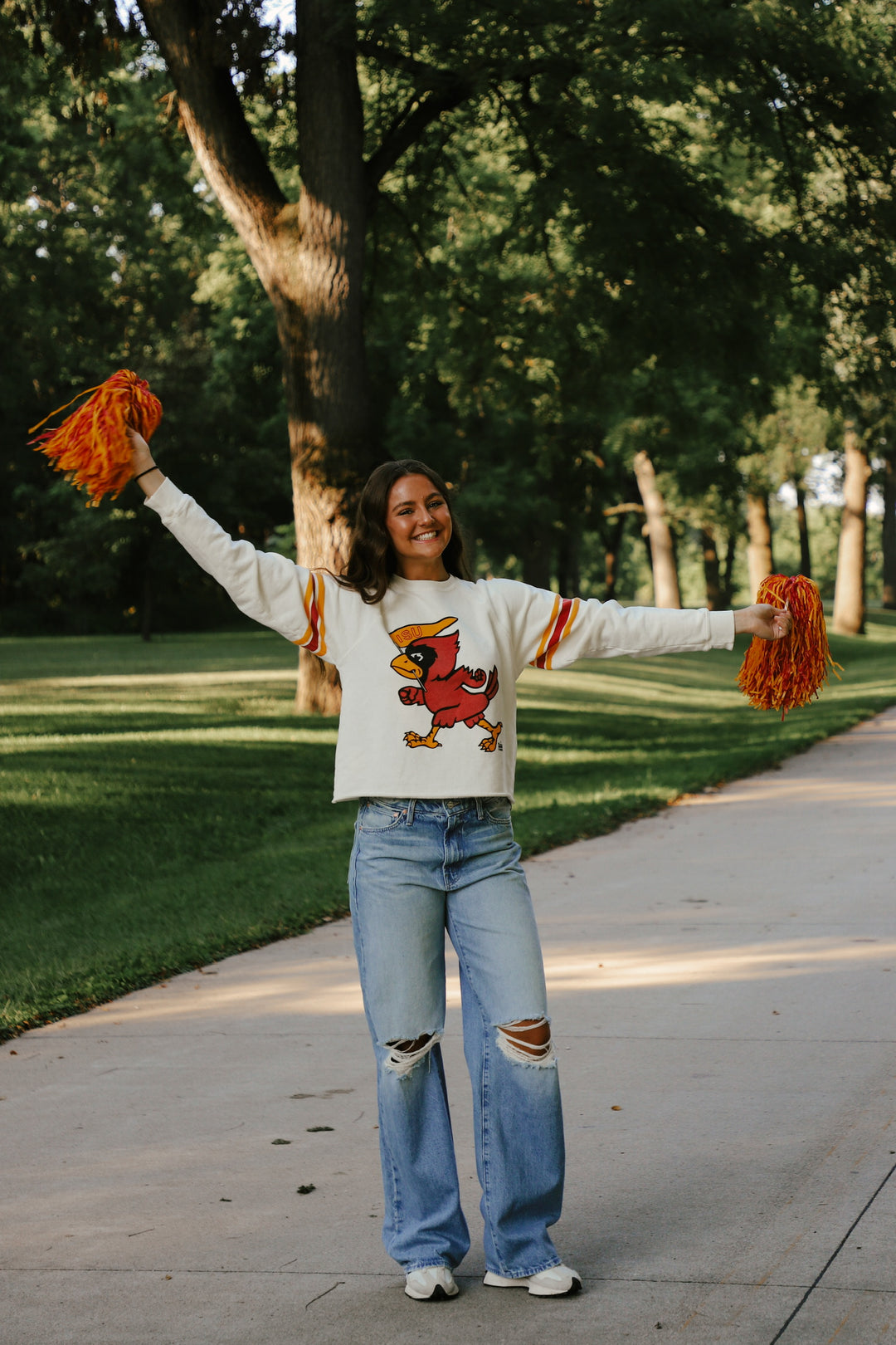 Iowa State Cut-Hem Striped Sleeve Sweatshirt (BL932-BLISU2192A-AWH)