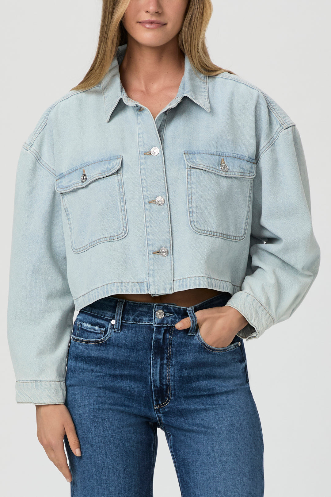 PAIGE - Natalia Cropped Shacket in Windward