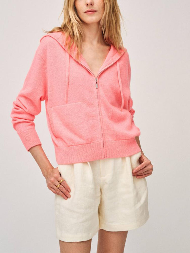 White + Warren - Cashmere Cropped Zip Hoodie in Pink Lemonade