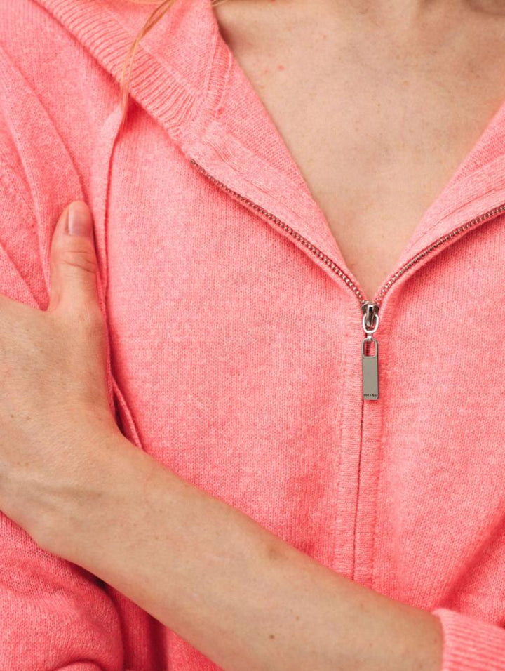 White + Warren - Cashmere Cropped Zip Hoodie in Pink Lemonade