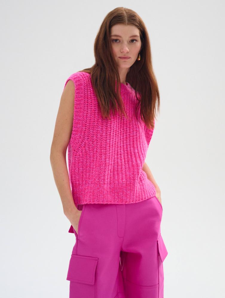 W+W- Cashmere Air Plush Ribbed Vest in Pink Marl