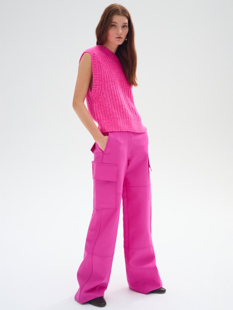 W+W- Cashmere Air Plush Ribbed Vest in Pink Marl