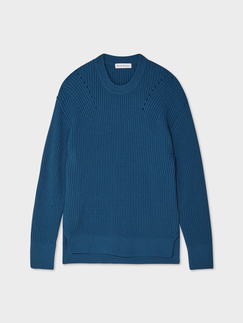 White + Warren - Core Spun Cotton Ribbed Crewneck in Gem Blue