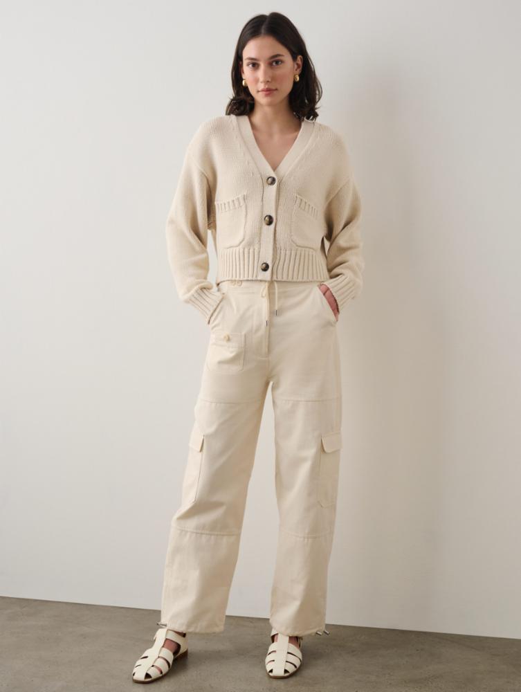White +Warren - Core Spun Cotton Patch Pocket Cropped Cardigan in Natural