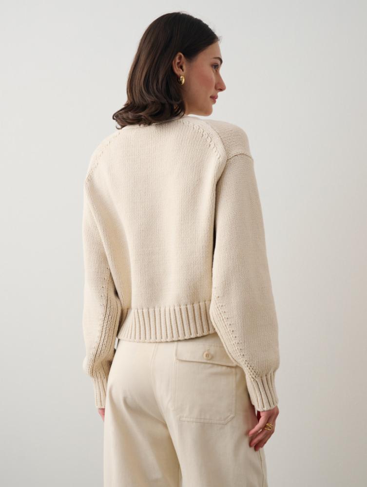 White +Warren - Core Spun Cotton Patch Pocket Cropped Cardigan in Natural