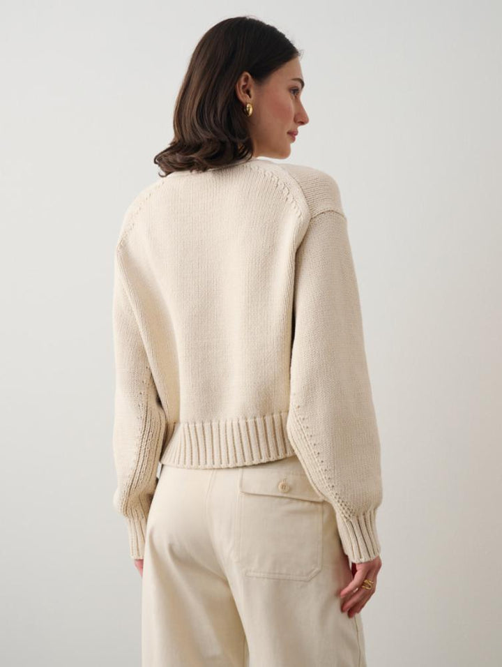 White +Warren - Core Spun Cotton Patch Pocket Cropped Cardigan in Natural