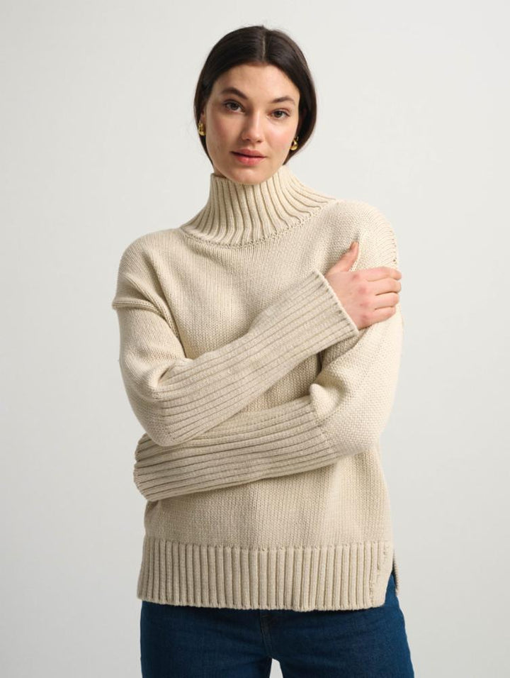 White + Warren - Core Spun Cotton High Rib Turtleneck in Natural