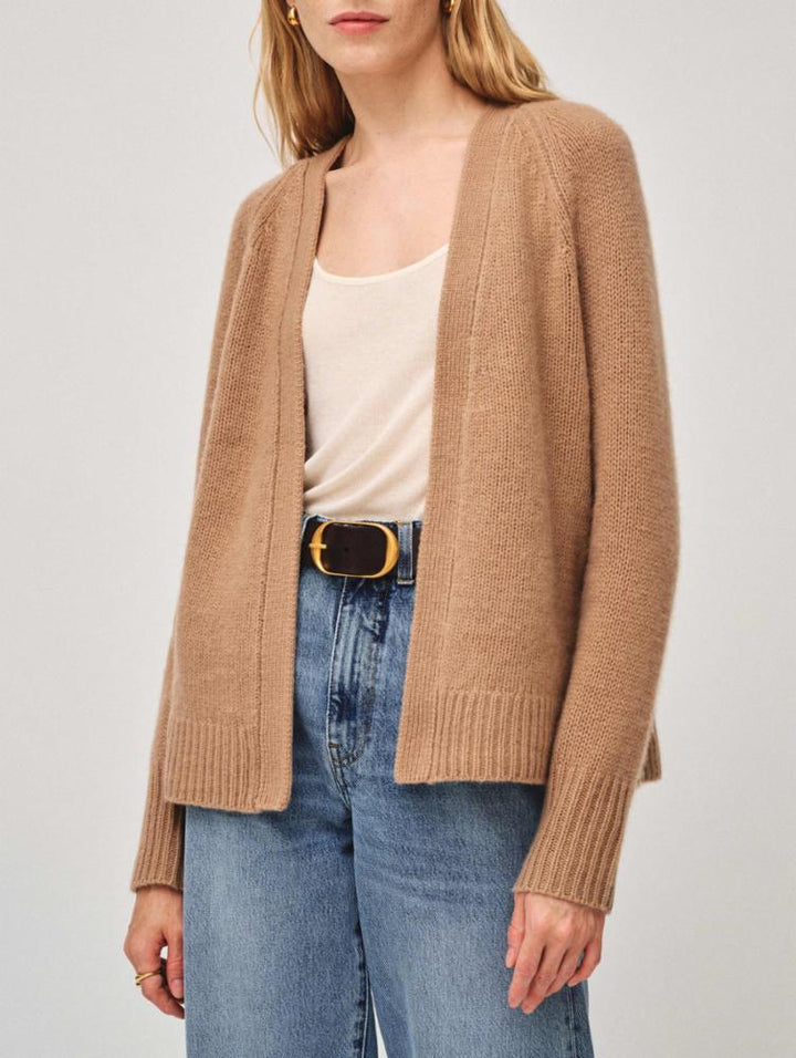 White + Warren - Cashmere Featherweight Open Cardi in True Camel