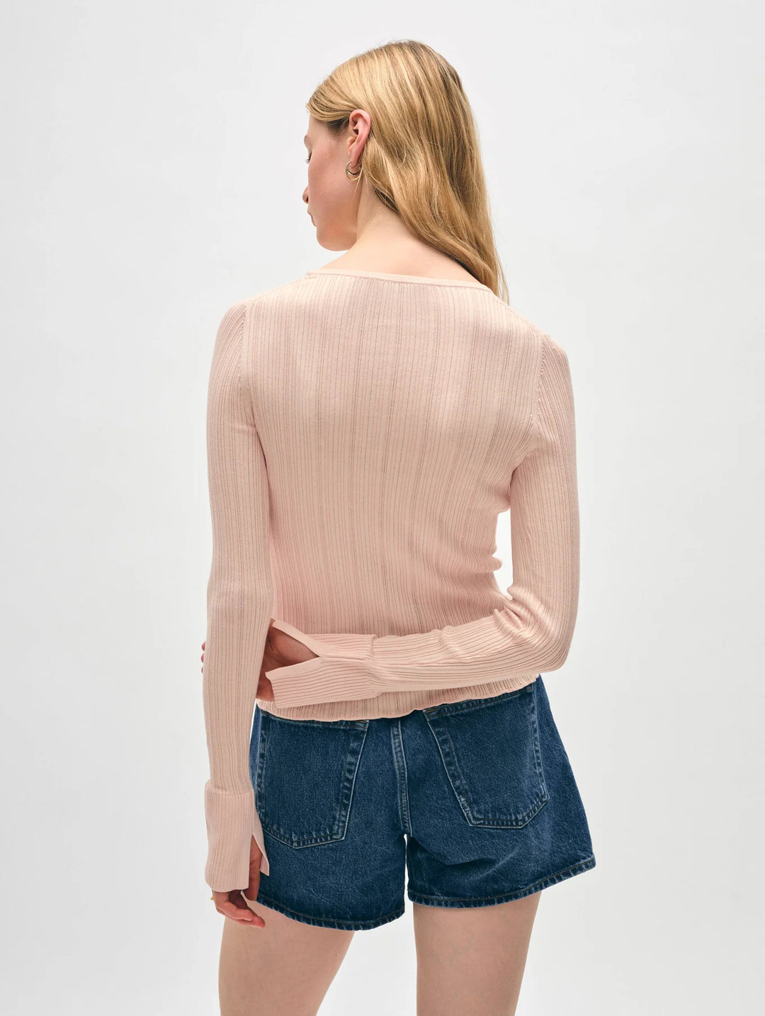 WHITE & WARREN - Superfine Organic Cotton Ribbed Wide Cuff Top in Desert Pink