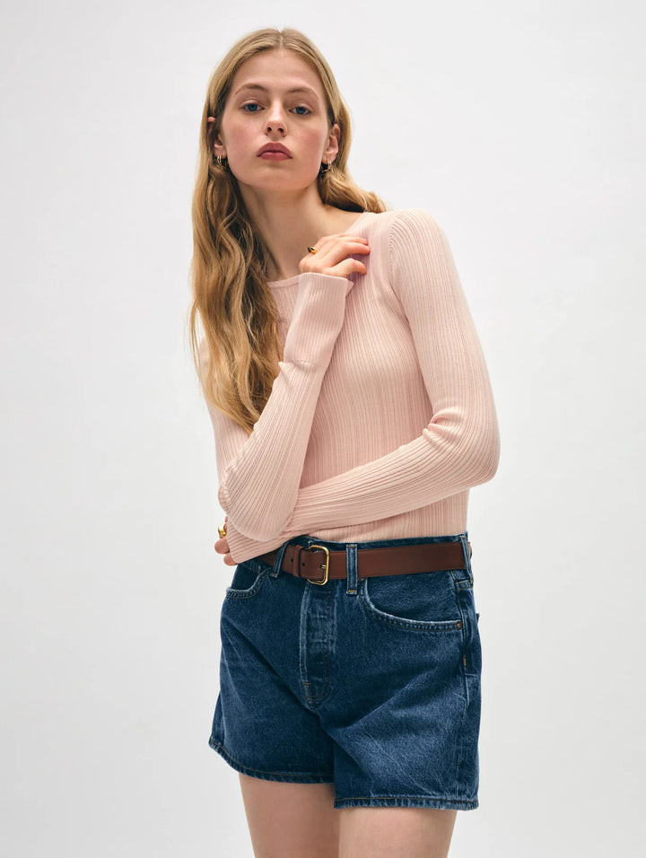 WHITE & WARREN - Superfine Organic Cotton Ribbed Wide Cuff Top in Desert Pink