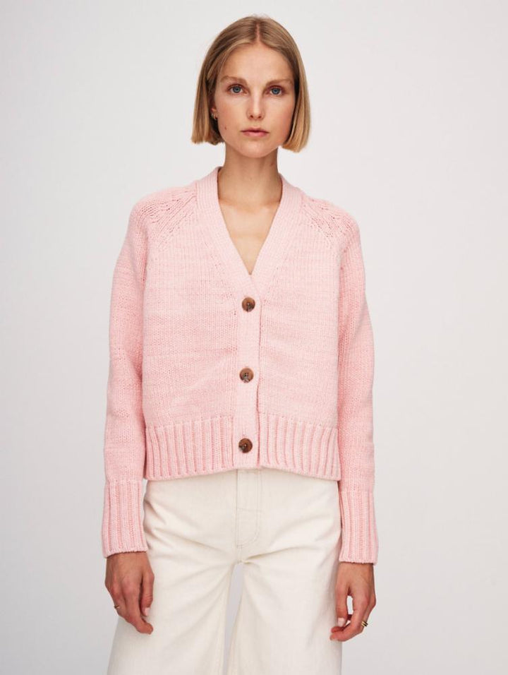 White + Warren Cotton Rope Button Cardigan in Grapefruit