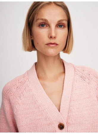 White + Warren Cotton Rope Button Cardigan in Grapefruit