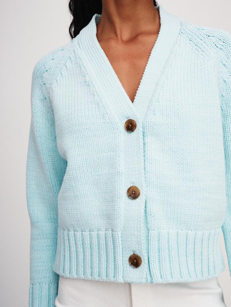 White + Warren Cotton Rope Button Cardigan in Aqua