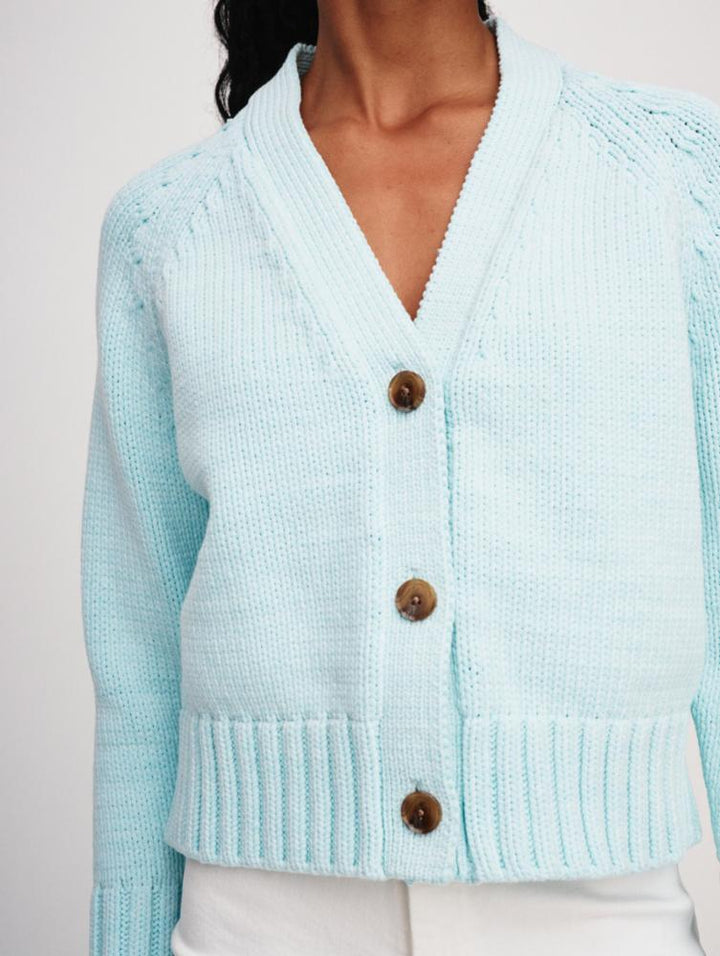 White + Warren Cotton Rope Button Cardigan in Aqua