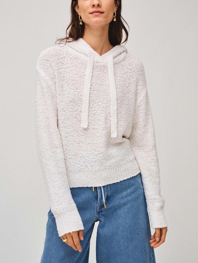White + Warren - Cotton Slub Beachy Hoodie in Ivory
