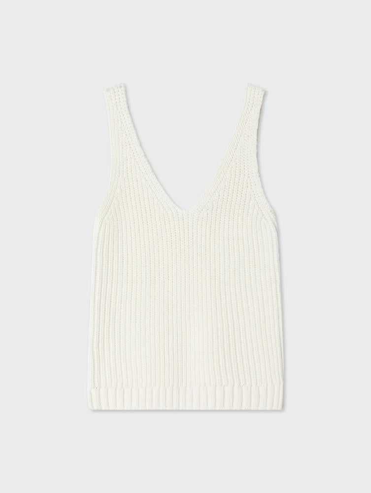 White + Warren - Cotton Linen Ribbed Tank Top in White