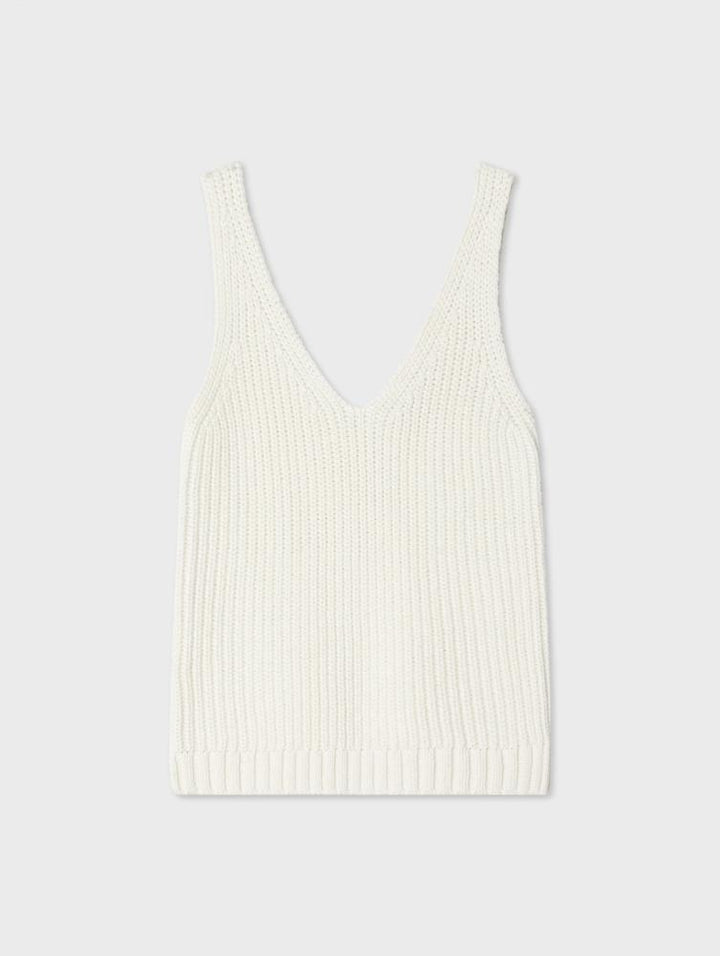 White + Warren - Cotton Linen Ribbed Tank Top in White