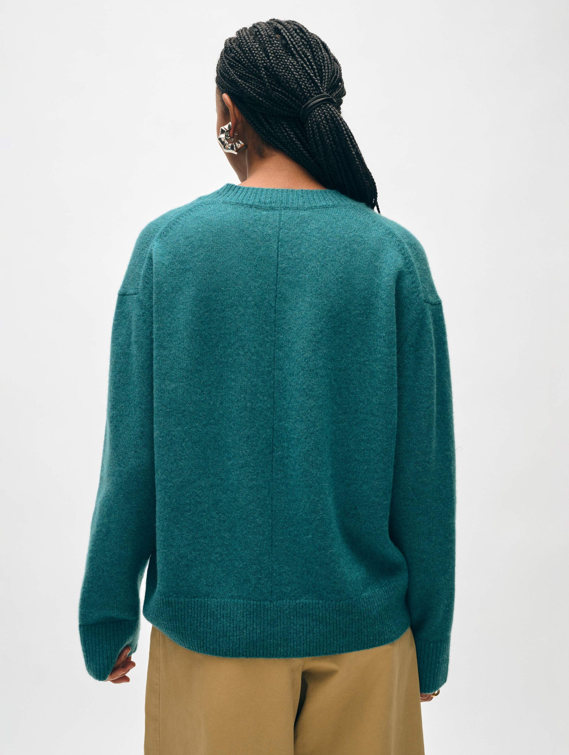 WHITE & WARREN - Cashmere Rib Trim V-Neck in Jade Heather – Blond