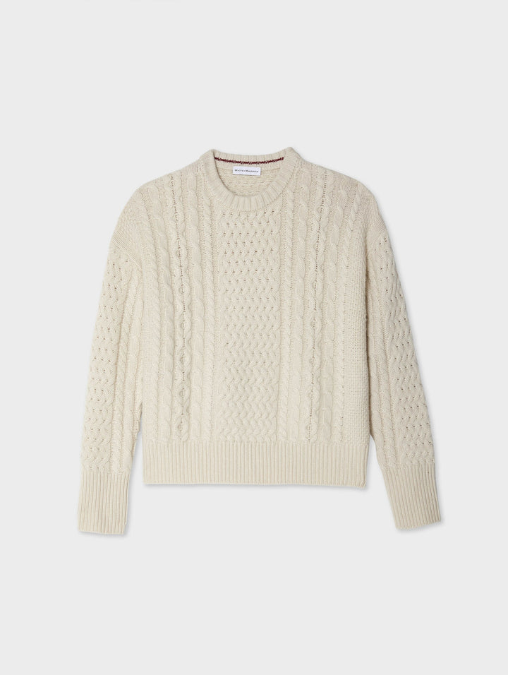 White + Warren - Merino Cashmere Cable Crewneck in Ivory