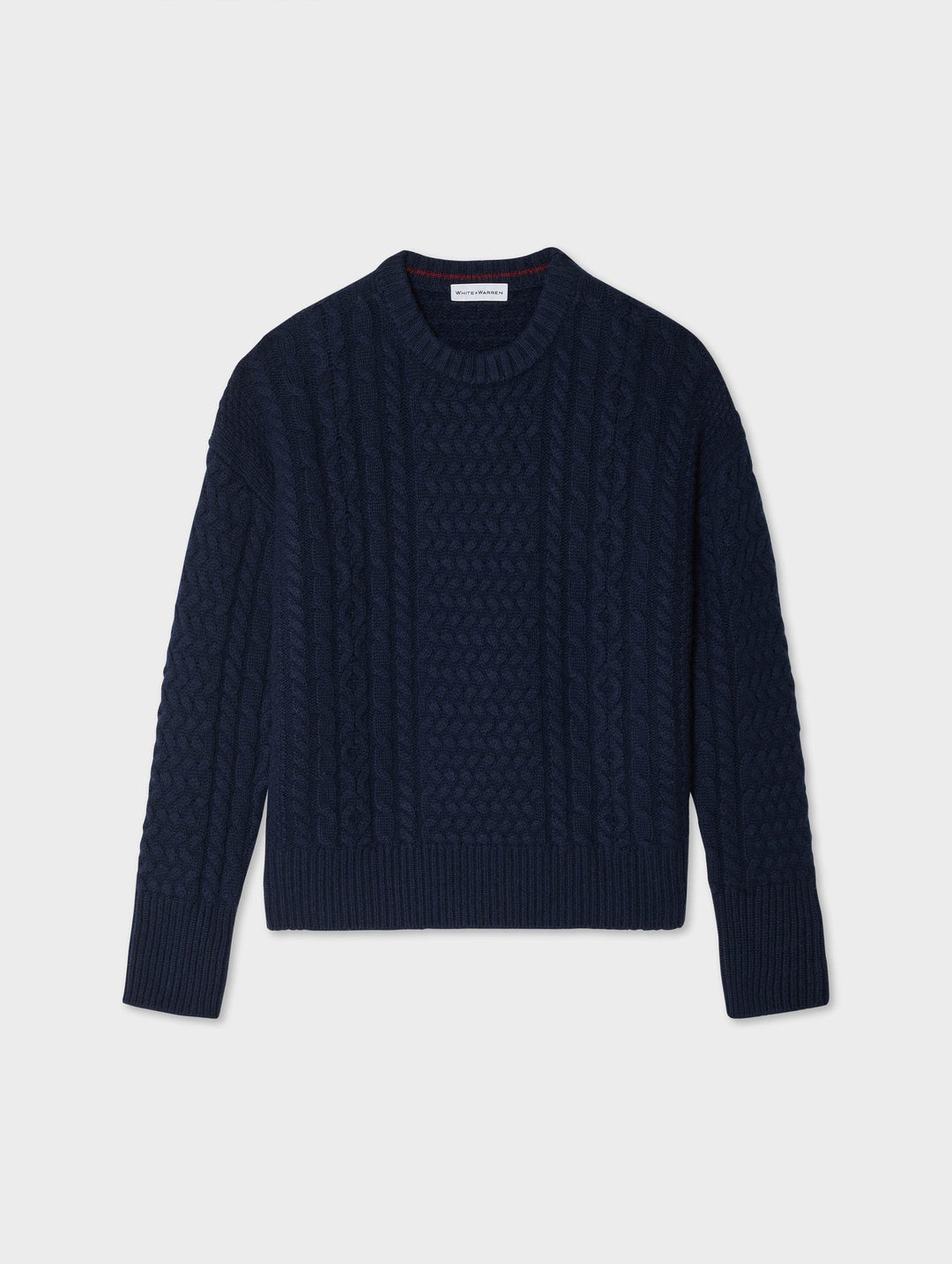 White + Warren - Merino Cashmere Cable Crewneck in Navy