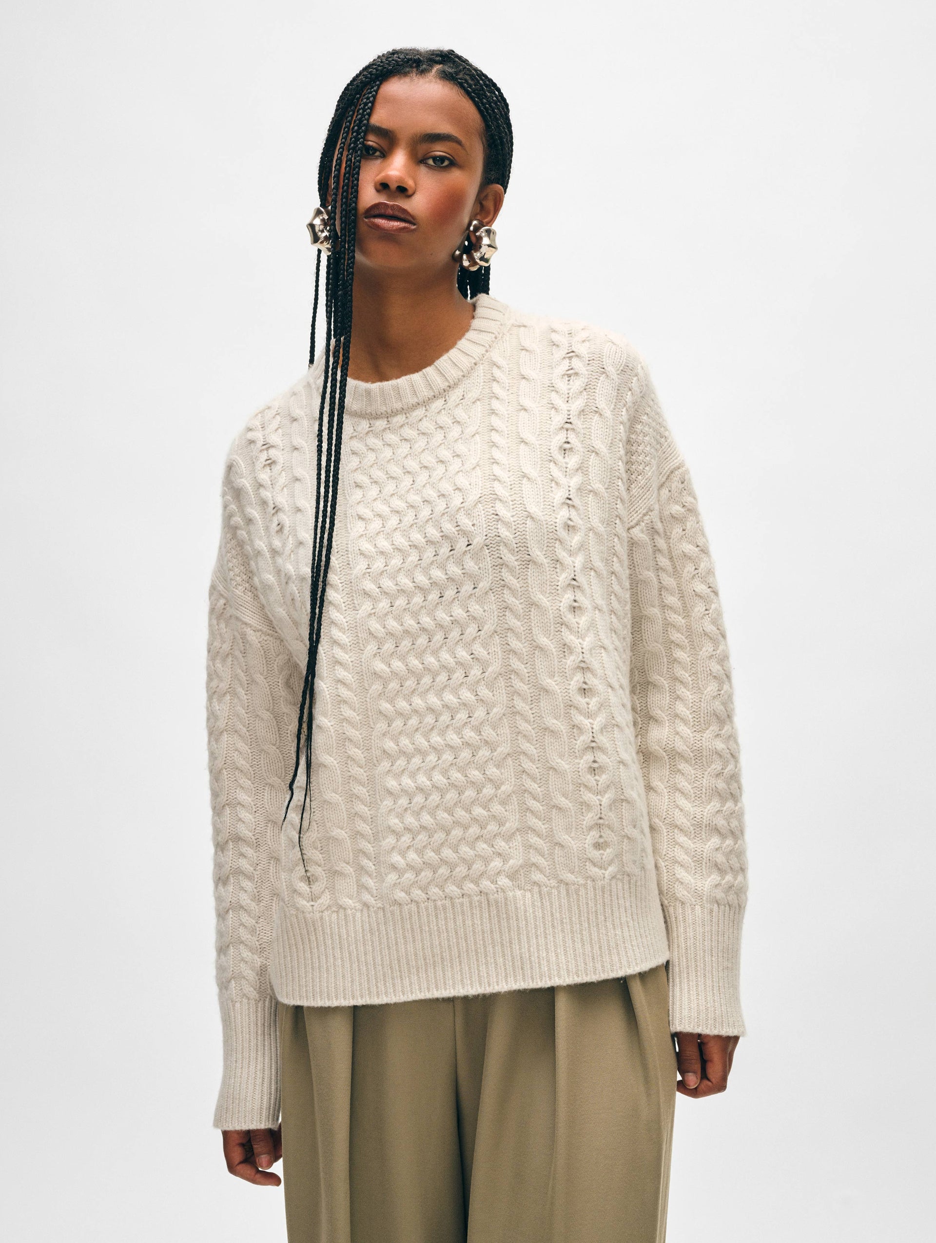 White + Warren - Merino Cashmere Cable Crewneck in Ivory – Blond